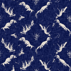  Summer indigo batik block print dyed motif seamless pattern. Fashion all over print for beach wear. Masculine shirt tie dye effect. Repeatable woven textile swatch 