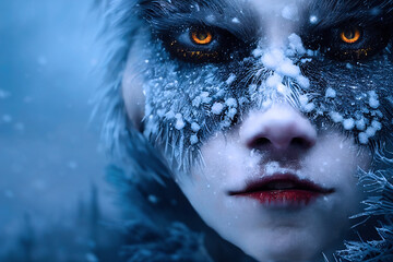 frozen werewolf transformed snow queen character concept digital illustration, created with generative ai