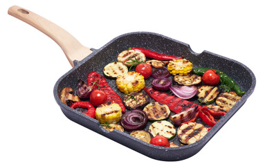 Grilled vegetables on grill pan isolated