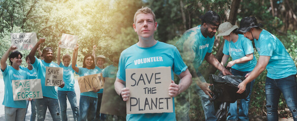 Various voluntary activists demonstrate protests against the Global Warming and Waste Change...