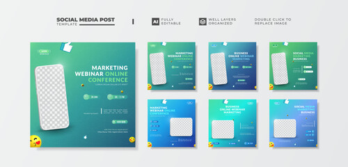 Business marketing live webinar social media post template collection