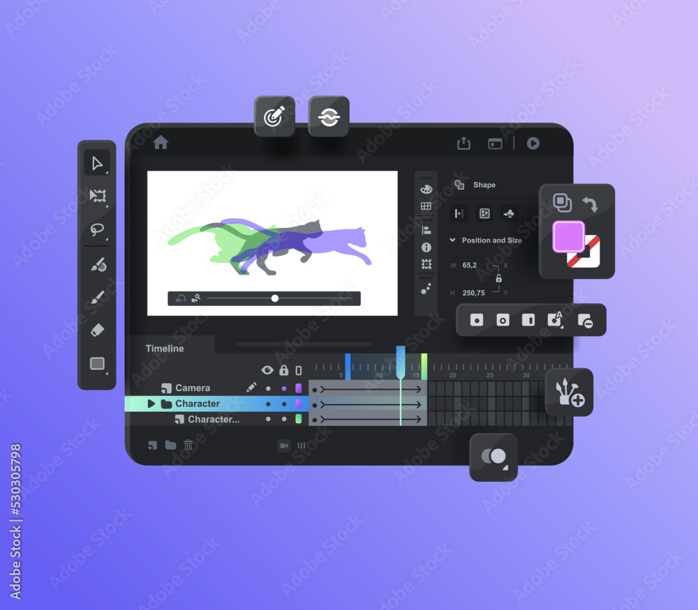 Poster program for creating animation. toolbar. creation of cartoons and animations