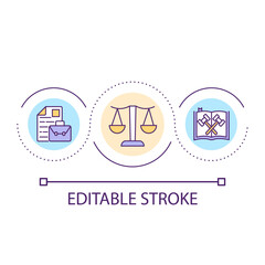 Law regulation loop concept icon. Jurisdiction system advantages. Justice authority and safety abstract idea thin line illustration. Isolated outline drawing. Editable stroke. Arial font used