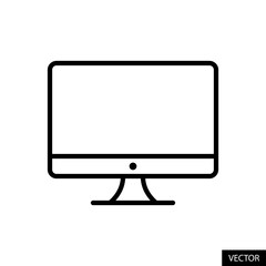 Computer, Monitor screen, Desktop display vector icon in line style design for website design, app, UI, isolated on white background. Editable stroke. Vector illustration.