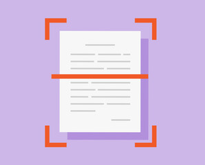 Document text scanning file icon vector, file text recognition clip art isolated
