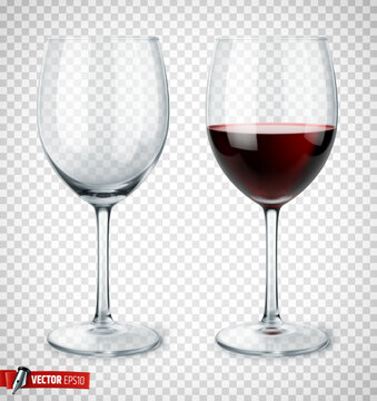 Vector realistic illustration of red wine glasses on a transparent background.