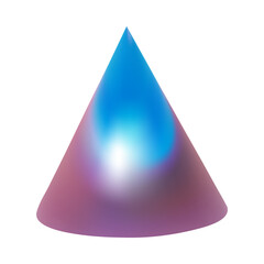 3d pink blue metal neon gradient cone render. Vector abstract trianglular form. Futuristic iridescent holographic isometric shape