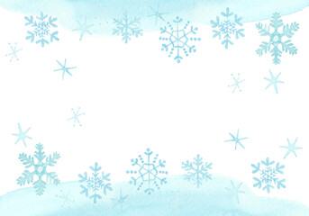 Fototapeta na wymiar 水彩絵の具で描いた雪の背景フレーム