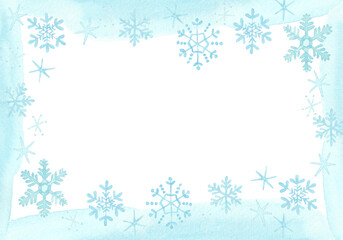 Fototapeta na wymiar 水彩絵の具で描いた雪の背景フレーム