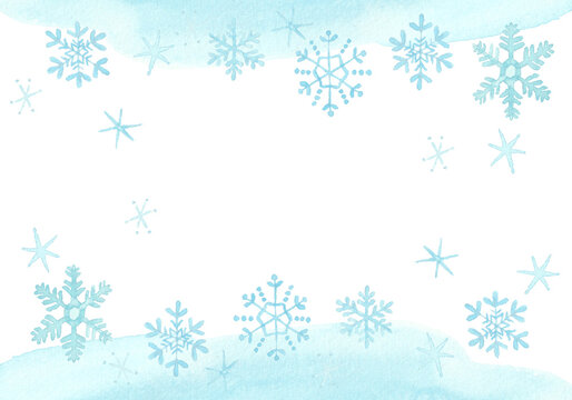 水彩絵の具で描いた雪の背景フレーム