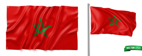 Vector realistic illustration of Moroccan flags on a white background. - 530310134