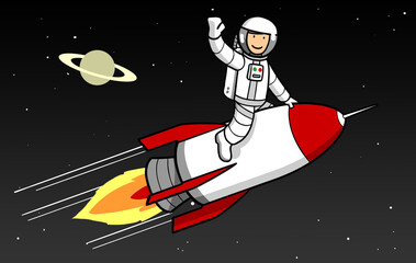 Astronaut beim Reiten auf Raumschiff im Weltraum © Robert Kneschke