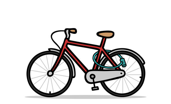 red bicycle with lock cartoon style clip art preview