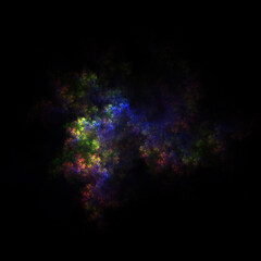 Colorful fractal nebula dust on black background