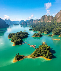 Aerial view of Khao Sok national park Cheow Lan Dam lake in Surat Thani, Thailand © pierrick