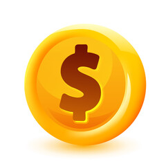 3d cartoon gold coin isolated on white background.