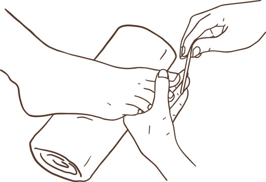 foot care: hands trimming toenails, towel clip art preview
