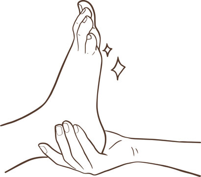 hand holding foot, line art, clean clip art preview