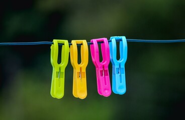 Close-up of colorful laundry pins
