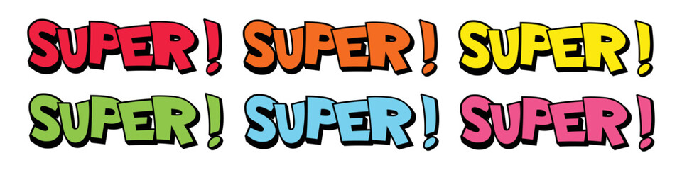 SUPER sticker text for banner, web, poster. Vector illustration, flat style, clip art.