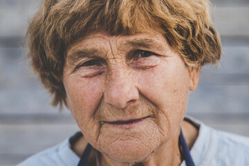 Portrait of an old woman. Selective focus.