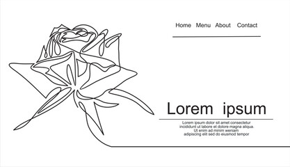 One line rose design. Hand drawn minimalism style illustration