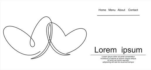 Love inscription in heart continuous line drawing, tattoo, print for clothes and logo design, one single line 