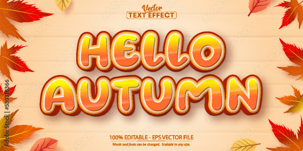 Wall mural autumn editable text effect on autumn leaves and textured background