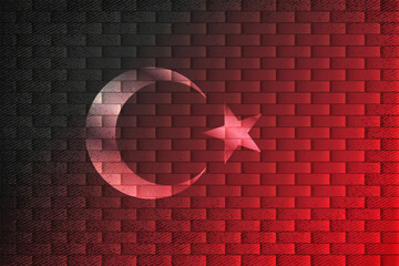 Turkey flag on a brick wall. Grunge textured vector design Turkish flag. Star and crescent on the brick wall.