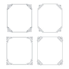 Set of decorative frames Elegant vector element for design in Eastern style, place for text. Floral gray and white borders. Lace illustration for invitations and greeting cards