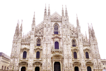 Fototapeta premium Milan Cathedral Duomo di Milano, one of the largest churches in the world isolated on white background.