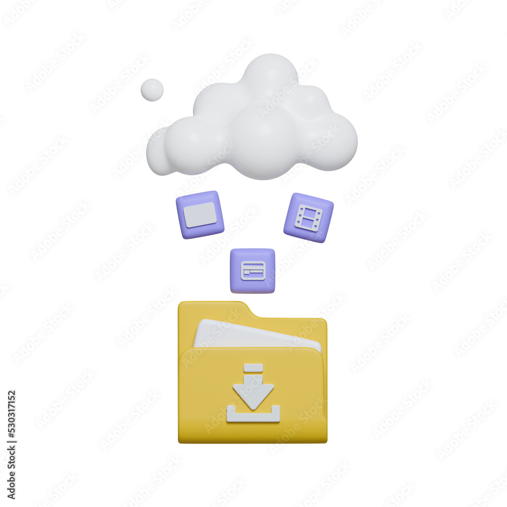 Poster 3d file folder document paper transfer on cloud. technology icon. 3d rendering with clipping path