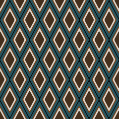 Elegant masculine common geometric motif diamond seamless pattern. Rhombus tile modern lux fabric design textile swatch ladies dress, man shirt all over print block. Dark brown, deep green, beige