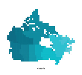 Fototapeta premium Vector isolated illustration of simplified administrative map of Canada. Borders and names of the regions. Colorful blue shapes in pixel style are template for nft art.
