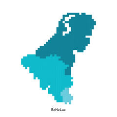 Fototapeta na wymiar Vector isolated illustration. Simplified political map of states of Benelux Union (Belgium, Netherlands, Luxembourg). Colorful blue shapes in pixel style are template for nft art. White background