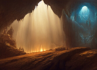 large  strange alien system  cave background  , digital art