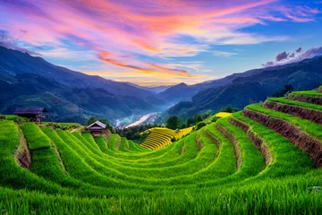 Door stickers Rice fields Beautiful Rice terraces at sunset in Mu cang chai, Vietnam.