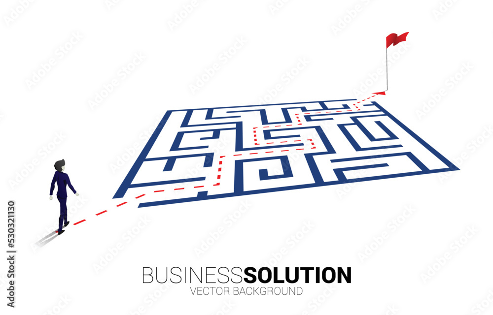 Leinwandbilder Silhouette of businessman with route path to exit the maze. Business concept for problem solving and finding idea.