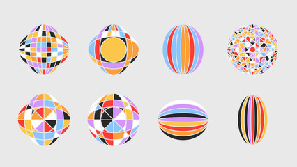 Obraz premium Set of gradient abstract y2k brutalism shapes. Vector abstract geometric figures with gradient. Trendy abstract geometric design elements pack. Vector illustration