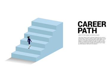 Silhouette of businesswoman walking up on stair. Concept of people ready to up level of career and business.