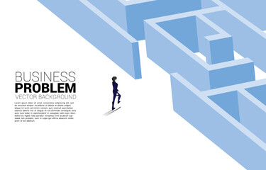 Silhouette of businessman walking to enter to maze. Business concept for problem solving and solution strategy