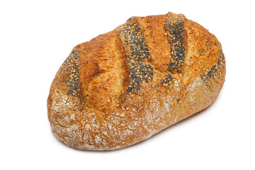Artisan sourdough bread with poppy seeds and sesame on isolated white background	
