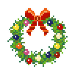 Christmas Wreath Icon in Pixel Art Style