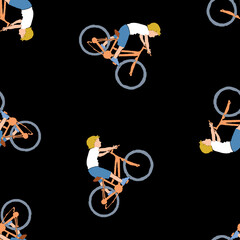 Seamless background of drawn little boys riding bicycles