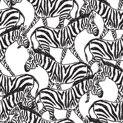 Seamless background of drawn cartoon walking zebras
