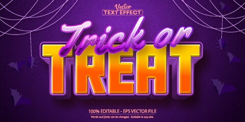 Trick or treat text,  halloween style editable text effect on purple textured background - obrazy, fototapety, plakaty