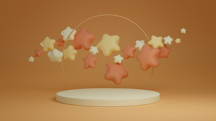 3d rendered product podium with stars. Yellow mockup.