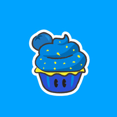 Cute Hand Drawn Blueberry Cupcake Vector Illustrator