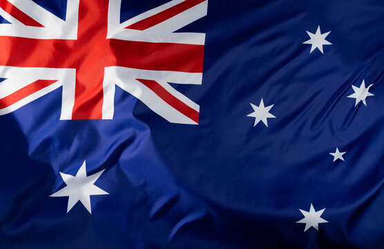 Image of close up of wrinkled national flag of australia
