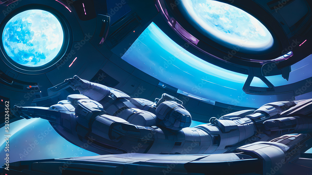 Wall mural Artistic concept painting of a space station interior, background illustration.